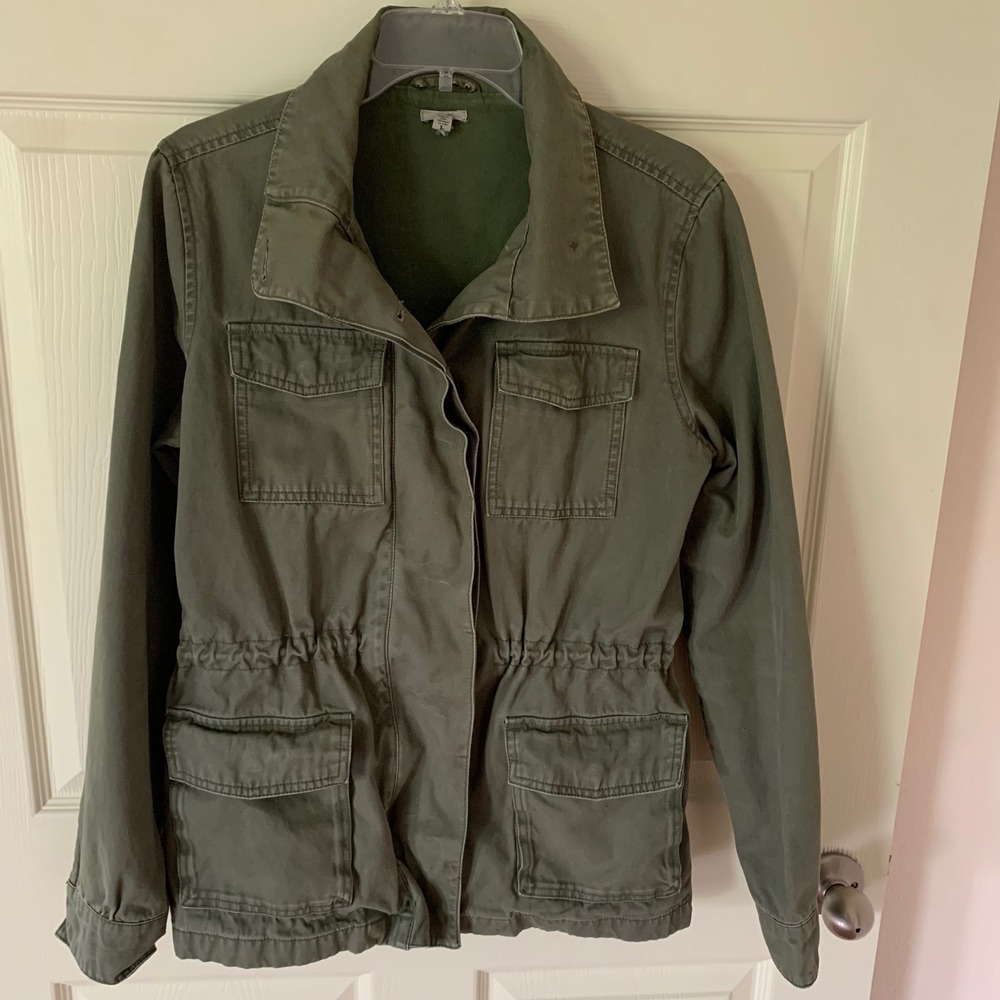 Ecote Women's L Utility Field Jacket Olive Green Drawstring Waist 4 Snap Pockets